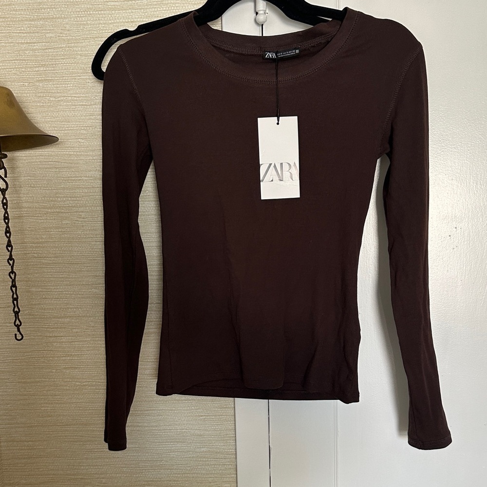 Zara Women's Dark Brown Long Sleeve Tee